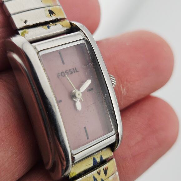 Fossil Women's Silver Tone Pull On Stretch Bracelet Watch Printed Floral Band - Picture 3 of 7